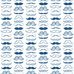 Happy Father's Day fashion seamless pattern. Vector blue mustache background.