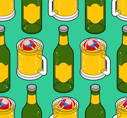 Alcoholic swim in beer pattern seamless. Man swimming inside beer mug. vector background