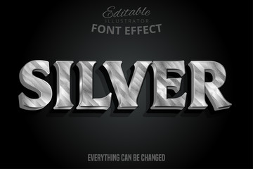 Metallic silver text effect, shiny silver alphabet style