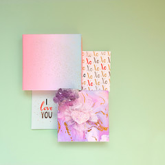 14 February, Valentine's day card. I love you text. Love modern minimal concept. flat lay. copy...