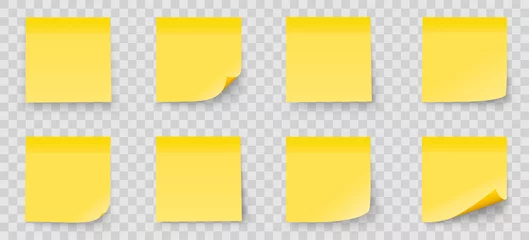 Fotobehang Realystic set stick note isolated on transparent background. Yellow color. Post it notes collection with shadow - stock vector. © Comauthor