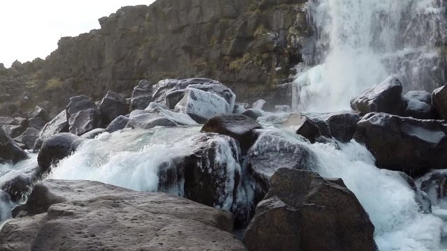 Scenic view of Oxararfoss waterfall in Iceland