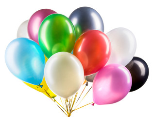 Set of multicolored helium balloons. Element of decorations for party.