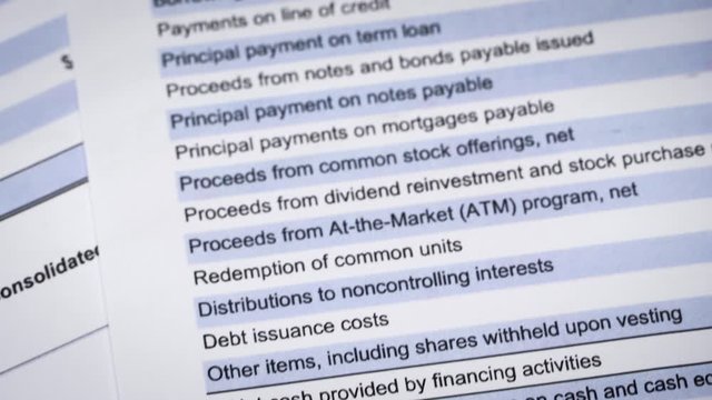Finance statement report pf balance sheet of company. Analyzing money balance. Expenditure and revenue, profit statistics