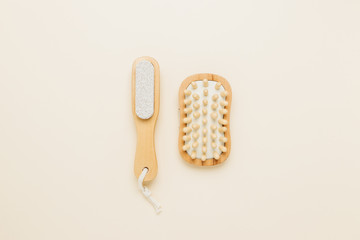 Spa and personal care objects on a very soft beige background