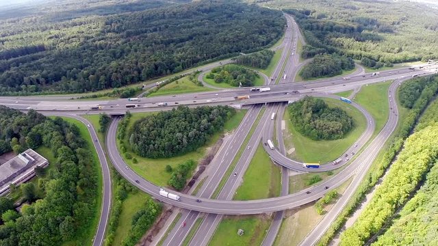 Aerial view of a freeway highway stacked interchange junction