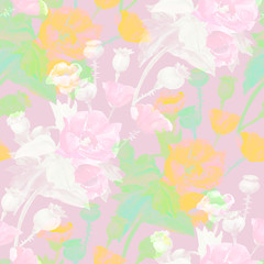 Watercolor seamless pattern of poppiesd.