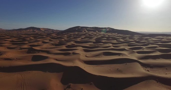 Drone footage of sand dunes, Erg Chebbi, Morocco