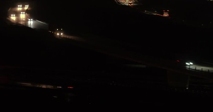 Drone footage of vehicles moving on highways at night, Baden-Wuerttemberg, Germany