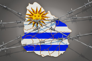 Map of Uruguay with barbed wire, 3D rendering