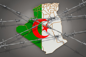 Map of Algeria with barbed wire, 3D rendering