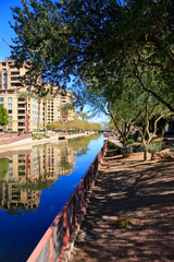 Fototapeta na wymiar Apartments along the Arizona Canal in Scottsdale AZ
