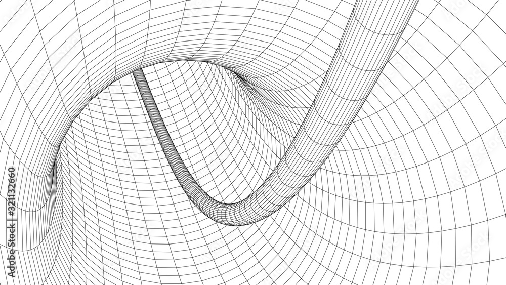 Poster wireframe abstract tunnel. 3d vector wormhole with a mesh structure. vortex. vector perspective grid