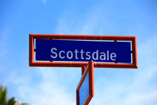Blue sign in a red frame - Scottsdale, Arizona