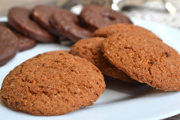 cereal and chocolate cookies, traditional russian cuisine close up