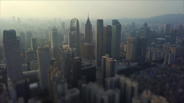 evening time guangzhou downtown cityscape aerial panorama tilt-shift 4k china