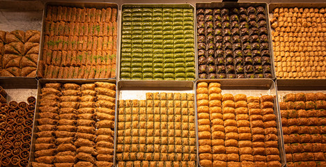 Sweets in the Grand bazaar shops in Istanbul, Turkey