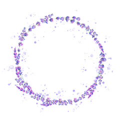 Lavender flowers purple watercolor round frame isolated on white background