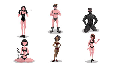 People in leather costumes practicing bdsm sex vector illustration