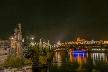 Fototapeta na wymiar View at night Prague cityscape from Vltava river