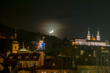View at Prague and moon at night