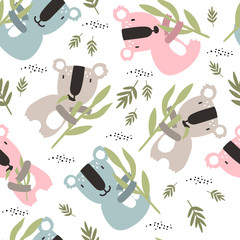 Seamless pattern with cute koalas childish illustration