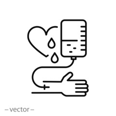 Fototapeta premium blood donate icon, help donore, transfusion blood, thin line web symbol on white background - editable stroke vector illustration eps1
