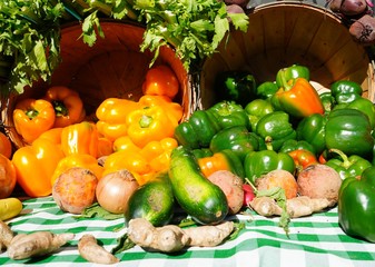 Colorful fresh vegetable produce at a farmers market