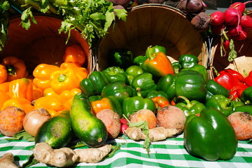 Colorful fresh vegetable produce at a farmers market