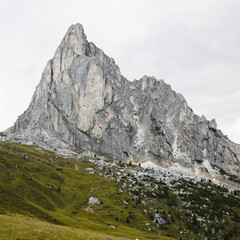 Hiking Dolomites mountains of Passo Giau. Peaks in South Tyrol in the Alps of Europe.