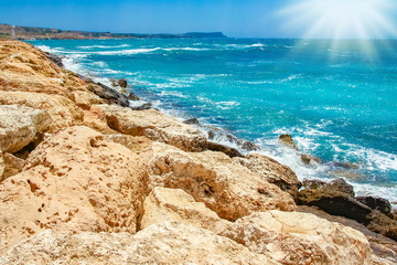 beautiful beach with waves in the nature of the background
