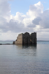 Fototapeta na wymiar Ruined and restored castle at Iasos Turkey on the Aegean Sea near Bodrum 