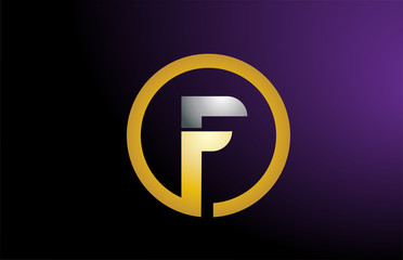 F gold golden silver metal metallic alphabet letter logo company icon design