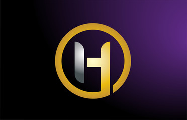 H gold golden silver metal metallic alphabet letter logo company icon design