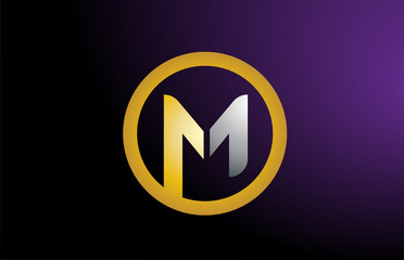 M gold golden silver metal metallic alphabet letter logo company icon design