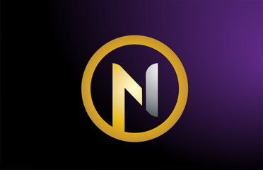 N gold golden silver metal metallic alphabet letter logo company icon design