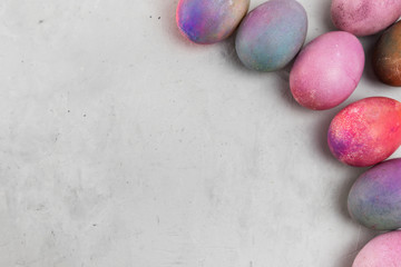 Greeting card for Easter eggs on a gray background with a mine sais