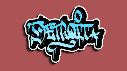 Detroit Michigan Usa Hand Lettering Graffiti Tag Style Sticker Design.