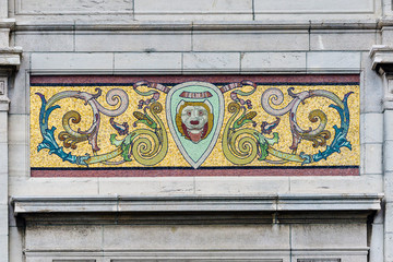 tiger mosaic on the facade of a building in the zoo of Antwerp, Belgium