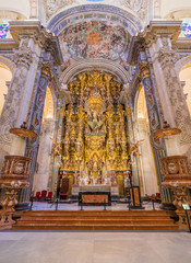 Finely decorated altar in the Divino Salvador Church in Seville. Andalusia, Spain.