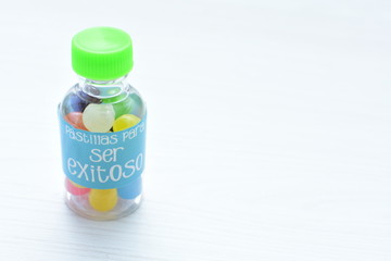 Concept of positive phrases, represented in colorful candies