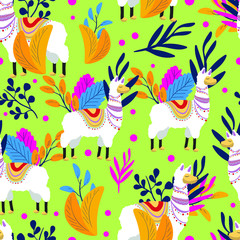 Lama, fashion, botanical , nature vector seamless pattern. Concept for print, wallpaper, wrapping paper 