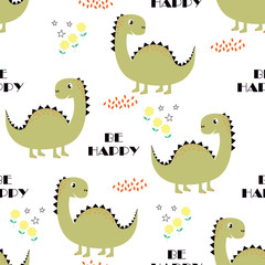 Naklejka premium cute dino seamless pattern