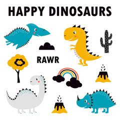 set of cute dinosaurs design