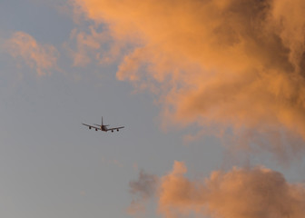 Fototapeta na wymiar Jetliner clouds sunset