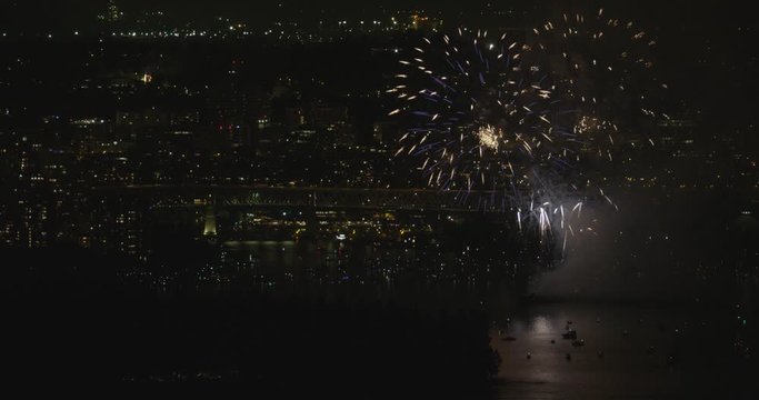 Time lapse fireworks at waterfront, Vancouver, British Columbia, Canada