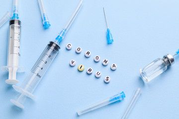 Medicines for Coronavirus on color background