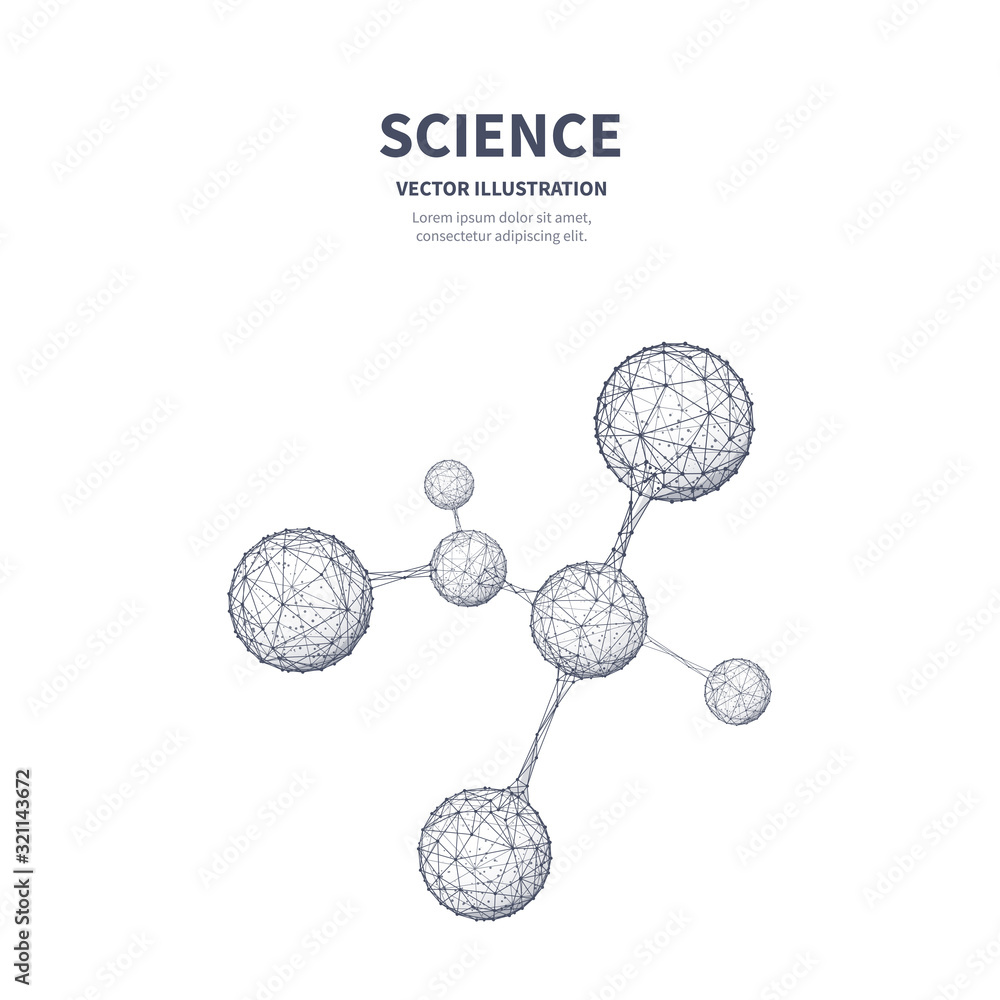 Poster science lab low poly wireframe banner vector template. scientific research laboratory, microbiology 