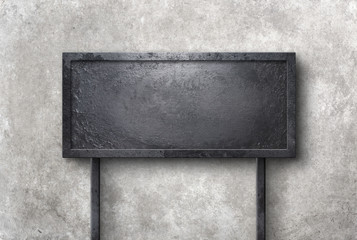 Old rusty metal sign elongated iron signposts with metal frame on wall