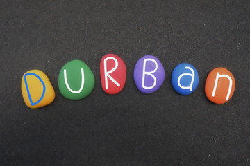 Durban, city in the province of KwaZulu-Natal, South Africa, souvenir with multi colored stone...